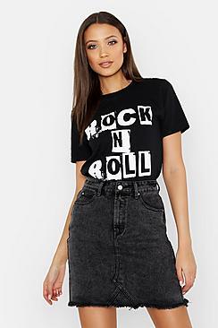 Boohoo Tall Rock N Roll Slogan T Shirt