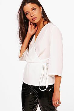 Boohoo Abigail Wrap Front Plunge Blouse