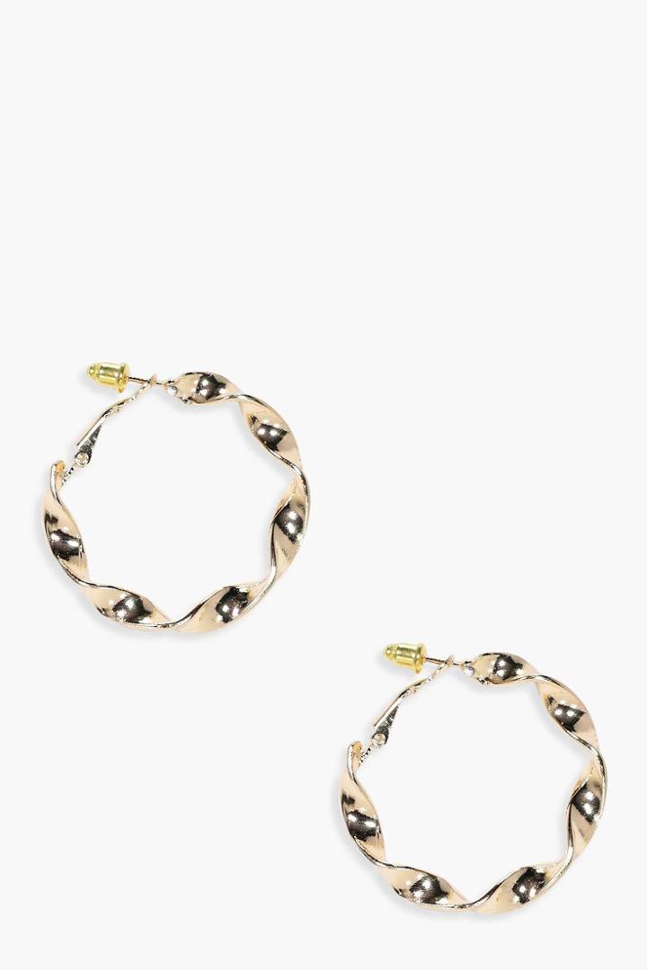 Boohoo Evie Twisted Chunky Hoop Earrings Gold