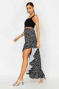 Boohoo Dalmatian Print Ruffle Hem Skirt
