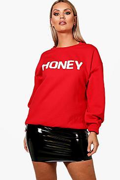 Boohoo Plus Jemima Honey Slogan Sweat Top