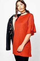 Boohoo Plus Matilda Ribbed Ruffle Sleeve Shift Dress