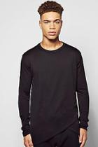 Boohoo Long Sleeve Curved Front Hem Knitted T Shirt
