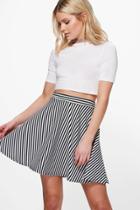 Boohoo Ellera Monochrome Stripe Full Skater Skirt Multi