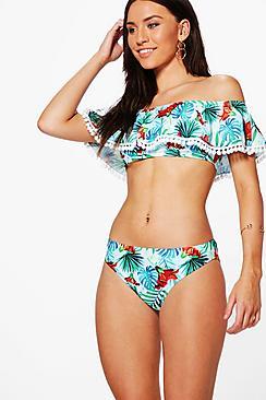 Boohoo Brazil Tropical Frill Bardot Bikini