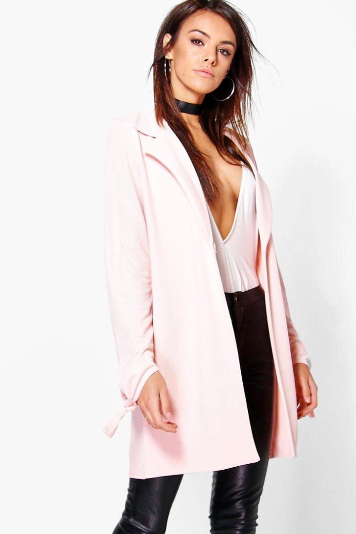 Boohoo Amelia Tie Cuff Duster Nude