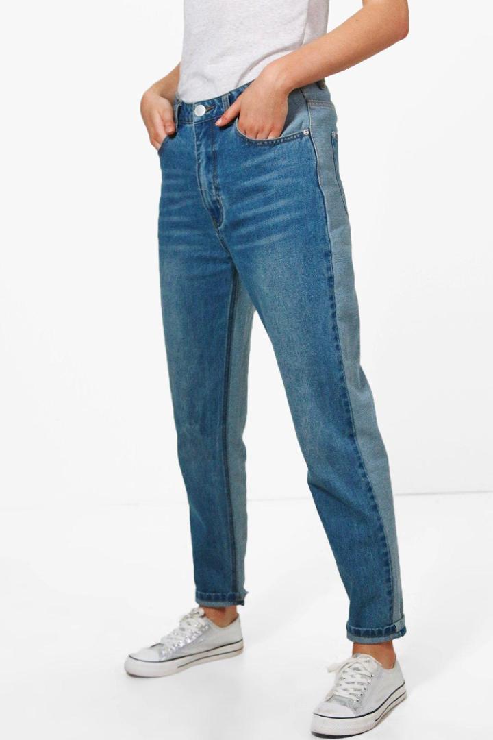 Boohoo Sophie High Waist Contrast Mom Jeans Blue