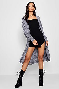 Boohoo Marl Long Edge To Edge Maxi Cardigan