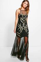 Boohoo Boutique Dani Geometric Embellished Maxi Dress Black