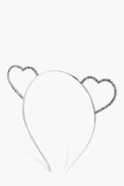 Boohoo Sofia Diamante Heart Ears Headband Silver