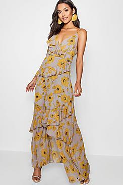 Boohoo Lydia Floral Ruffle Detail Maxi Dress