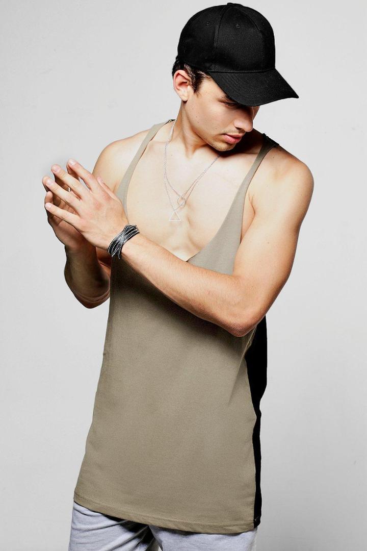 Boohoo Half/half Extreme Racer Tank Top Khaki