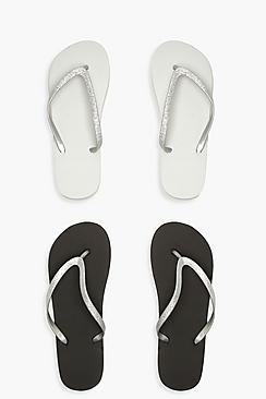 Boohoo Glitter Strap 2 Pack Flip Flops
