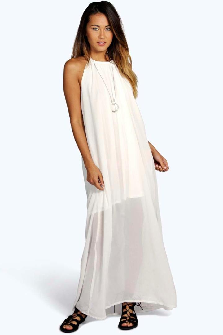 Boohoo Suzie Chiffon High Neck Maxi Dress Ivory