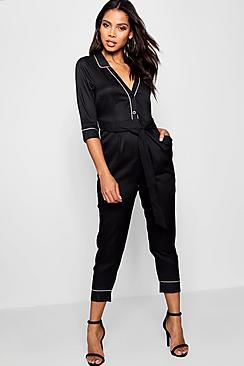 Boohoo Honey Pyjama Style Skinny Leg Jumpsuit