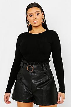 Boohoo Plus High Waist Belted Pu Shorts