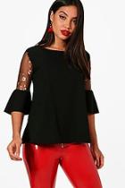 Boohoo Missie Embroidered Flare Sleeve Top