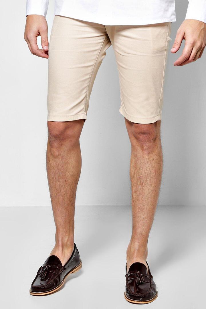 Boohoo Skinny Stretch Chino Shorts Stone