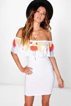 Boohoo Aly Embroidered Mesh Frill Bodycon Dress White