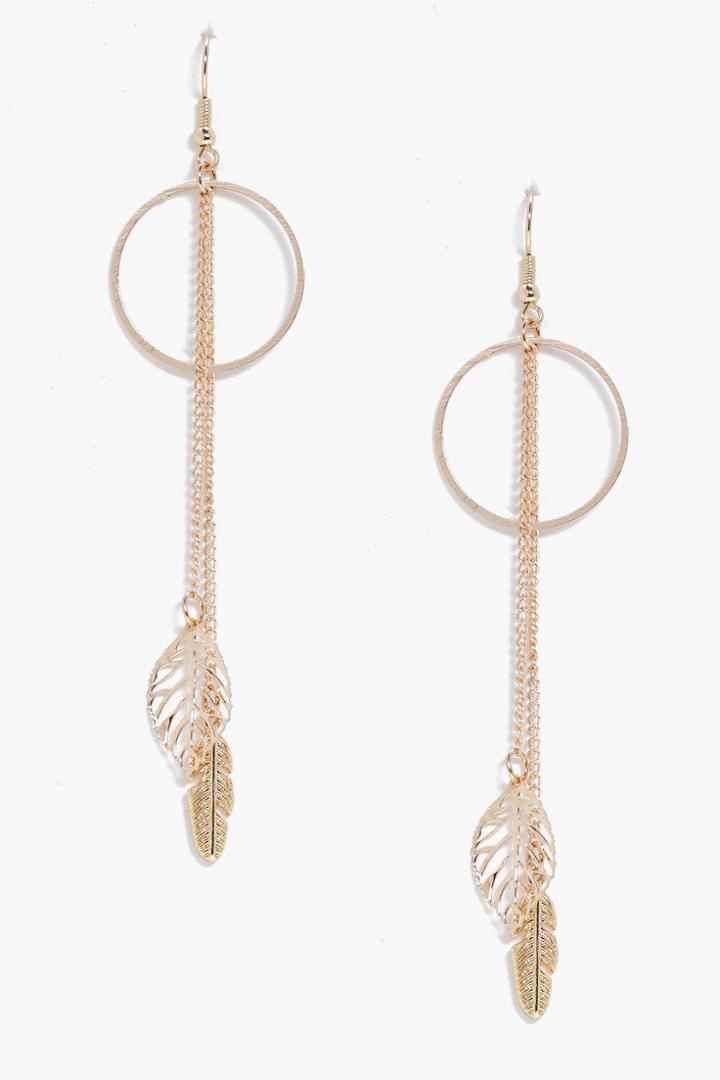 Boohoo Lara Hoop Leaf & Feather Earrings Gold