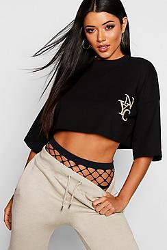 Boohoo Embroidered Drop Shoulder Cotton T-shirt