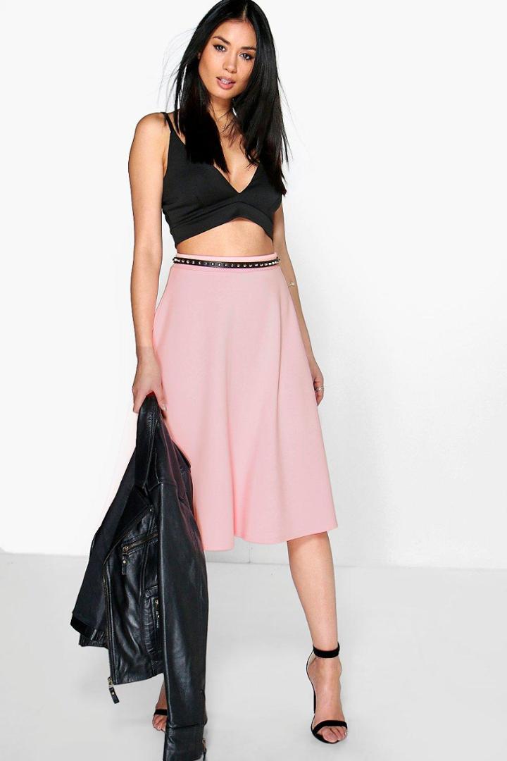 Boohoo Arianna Plain Full Circle Skater Skirt Rose