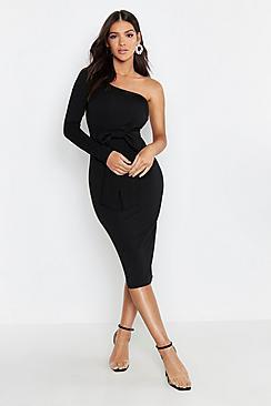 Boohoo Bow Detail One Sleeve Midi Dress