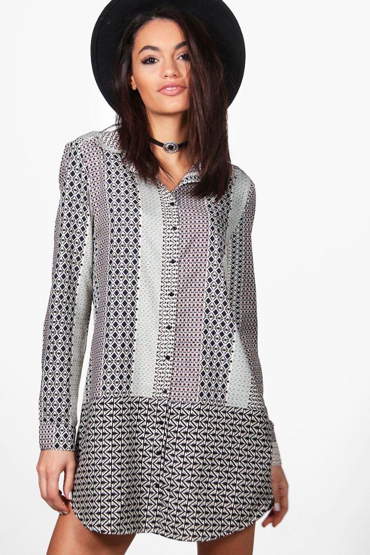 Boohoo Hayley Geo Print Shirt Dress Multi