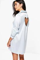 Boohoo Boutique Penny Satin Cut Out Heart Button Night Shirt Silver