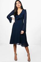 Boohoo Eldora Chiffon Frill Flare Sleeve Midi Dress