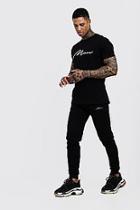 Boohoo 3d Man Embroidered T-shirt & Jogger Set