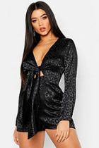 Boohoo Leopard Satin Knot Front Playsuit