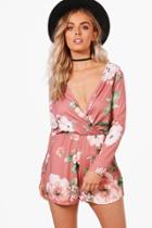 Boohoo Demi Wrap Front Floral Playsuit Rose
