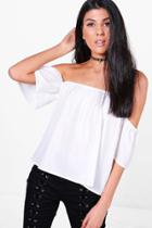 Boohoo Lizzie Woven Off The Shoulder Top Ivory