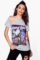 Boohoo Mia Guns N Roses Cut Out Shoulder Licence Band Tee