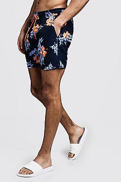 Boohoo Mid Length Hawaiian Print Swim Short