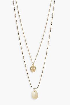 Boohoo Coin & Shell Layered Necklace