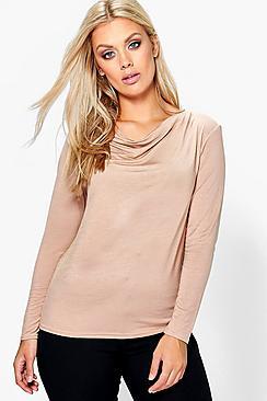 Boohoo Plus Elizabeth High Neck Cowl Top