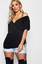 Boohoo Plus Wendy Wrap Front Open Shoulder Top