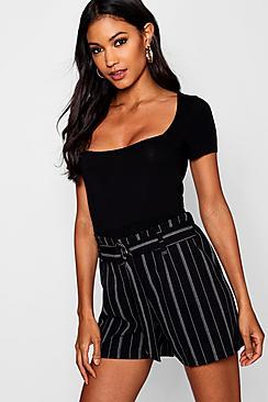 Boohoo D Ring Belted Stripe Short
