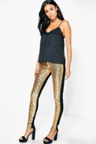 Boohoo Alexi Sequin Front Super Skinny Trousers Gold