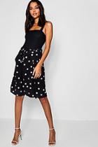 Boohoo Woven Tie Waist Pocket Polka Dot Midi Skirt