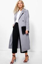 Boohoo Amy Double Breasted Wool Look Robe Duster Grey