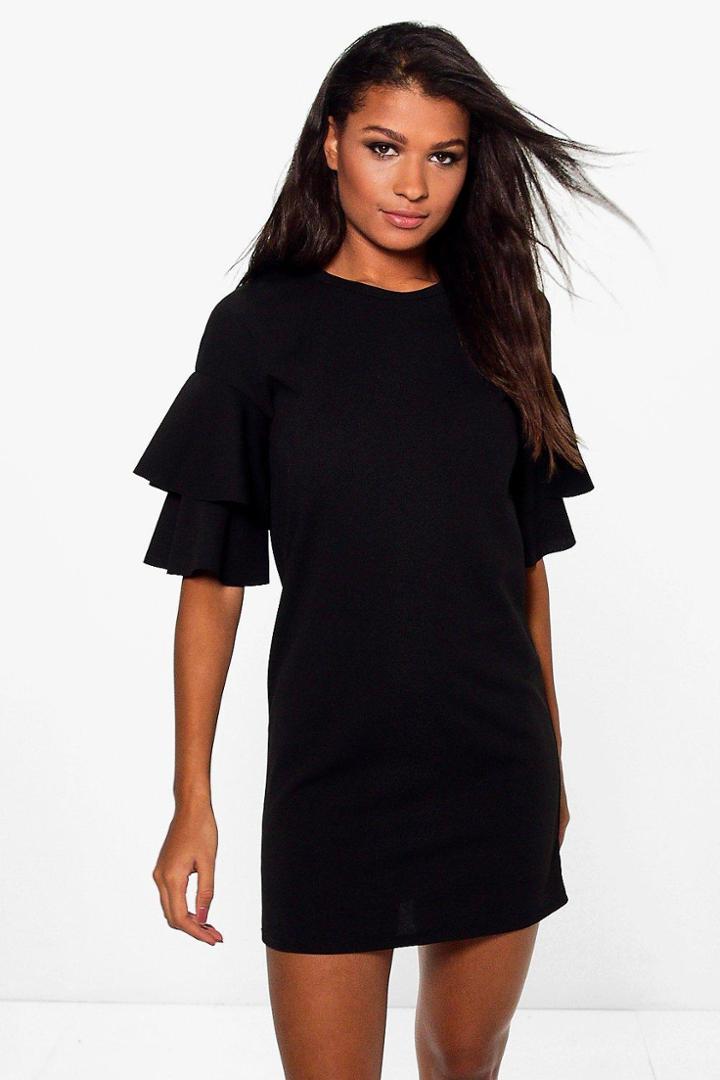Boohoo Farah Double Frill Sleeve Shift Dress Black