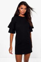 Boohoo Farah Double Frill Sleeve Shift Dress Black