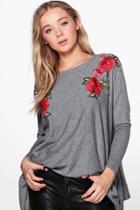 Boohoo Emma Embroidery Knitted Batwing Top Grey