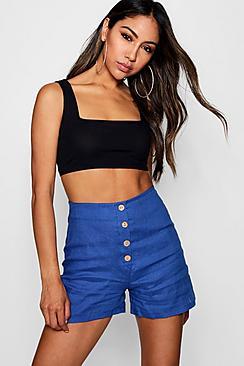 Boohoo Linen Button Detail Front Short