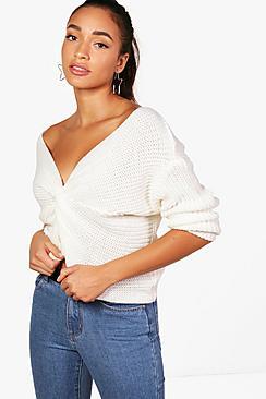 Boohoo Evie Knot Front Off The Shoulder Jumper