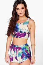 Boohoo Charlotte Watercolour Top And Short Co-ord Set