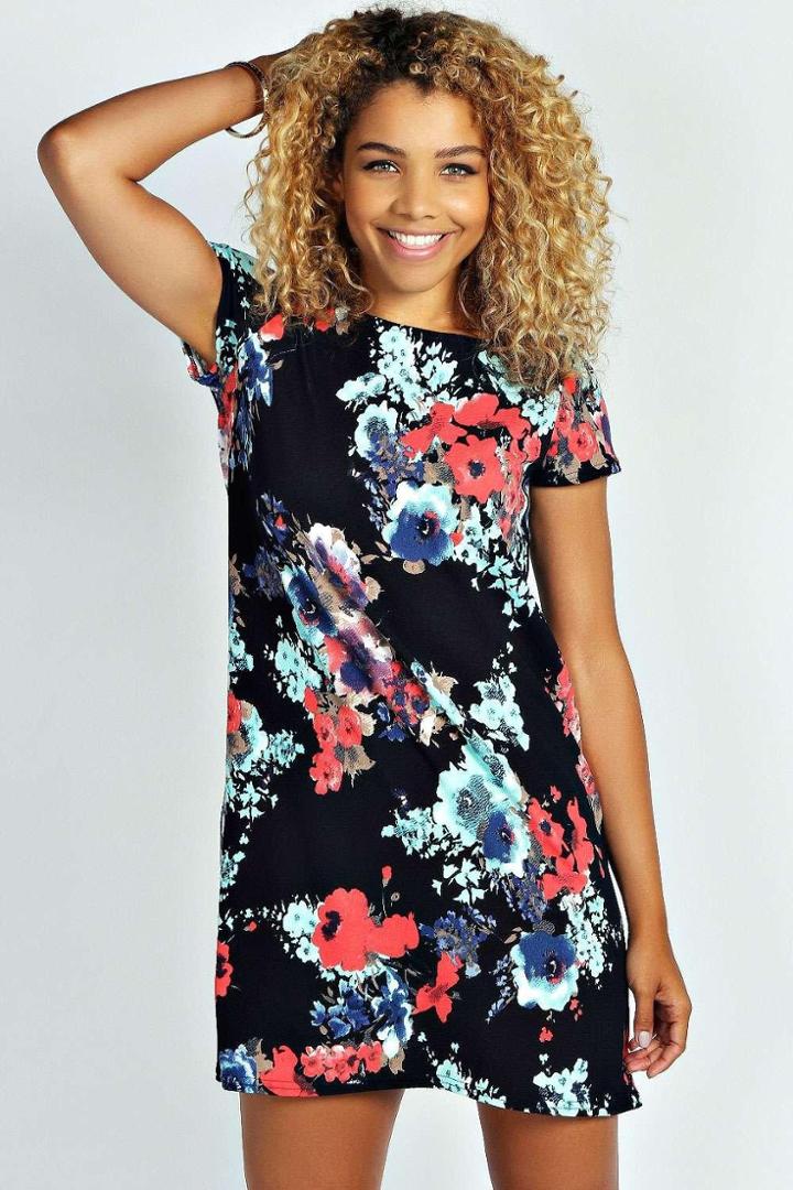 Boohoo Carley Floral Print Shift Dress Multi